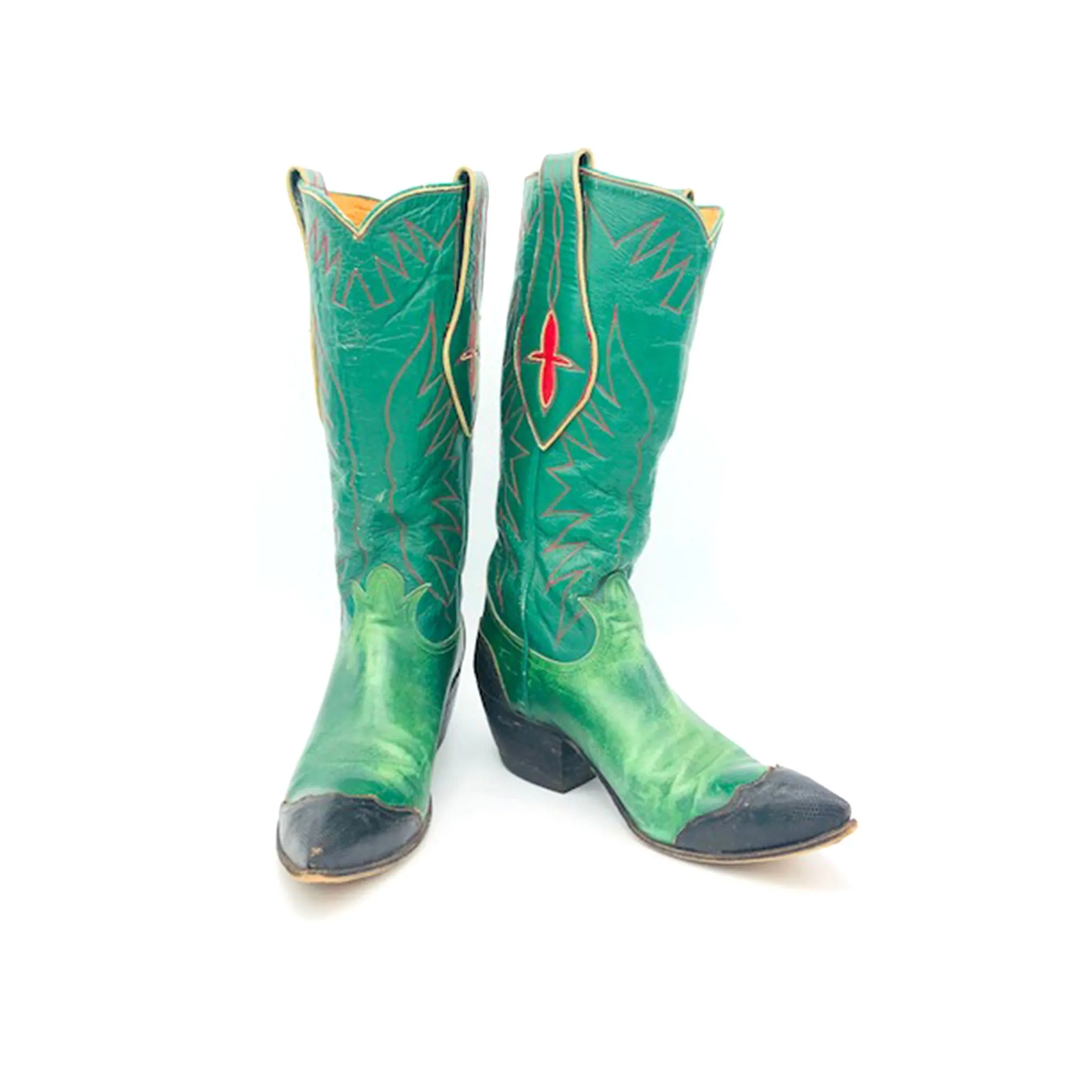 60's Tony Lama Green with Black Lizard Women's 6