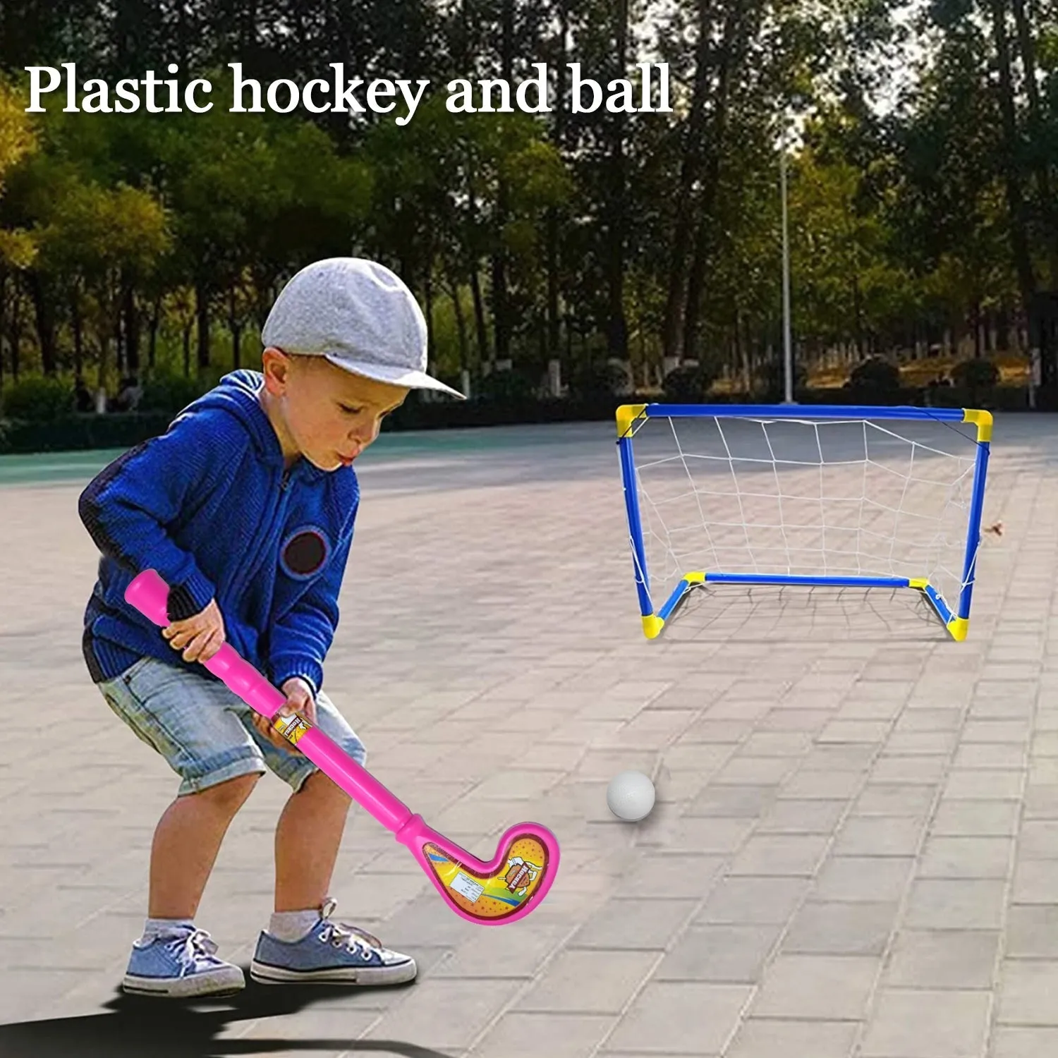 8023 Combo of Light Weight Plastic Bat, Ball & Hockey for Kids