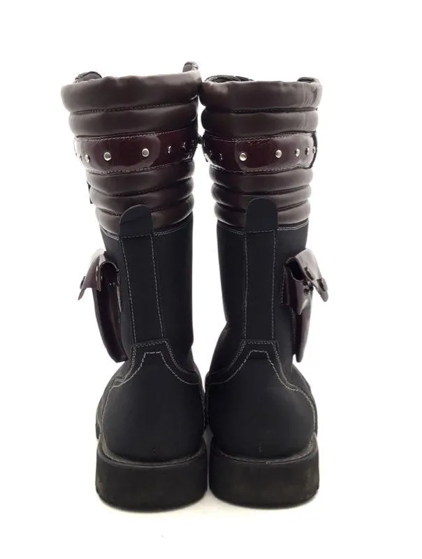 Addax Men's Black Burgundy Mid-Calf Motorcycle Boots - Size 46
