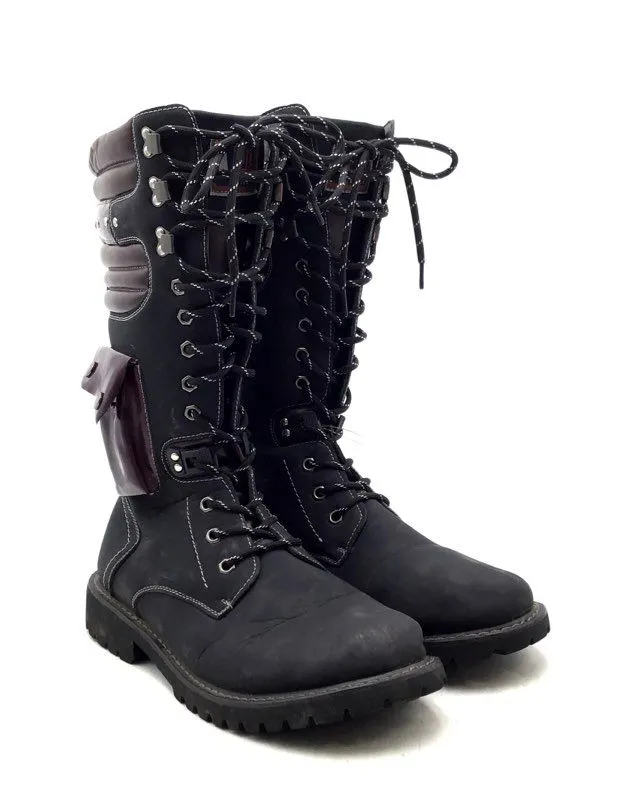 Addax Men's Black Burgundy Mid-Calf Motorcycle Boots - Size 46