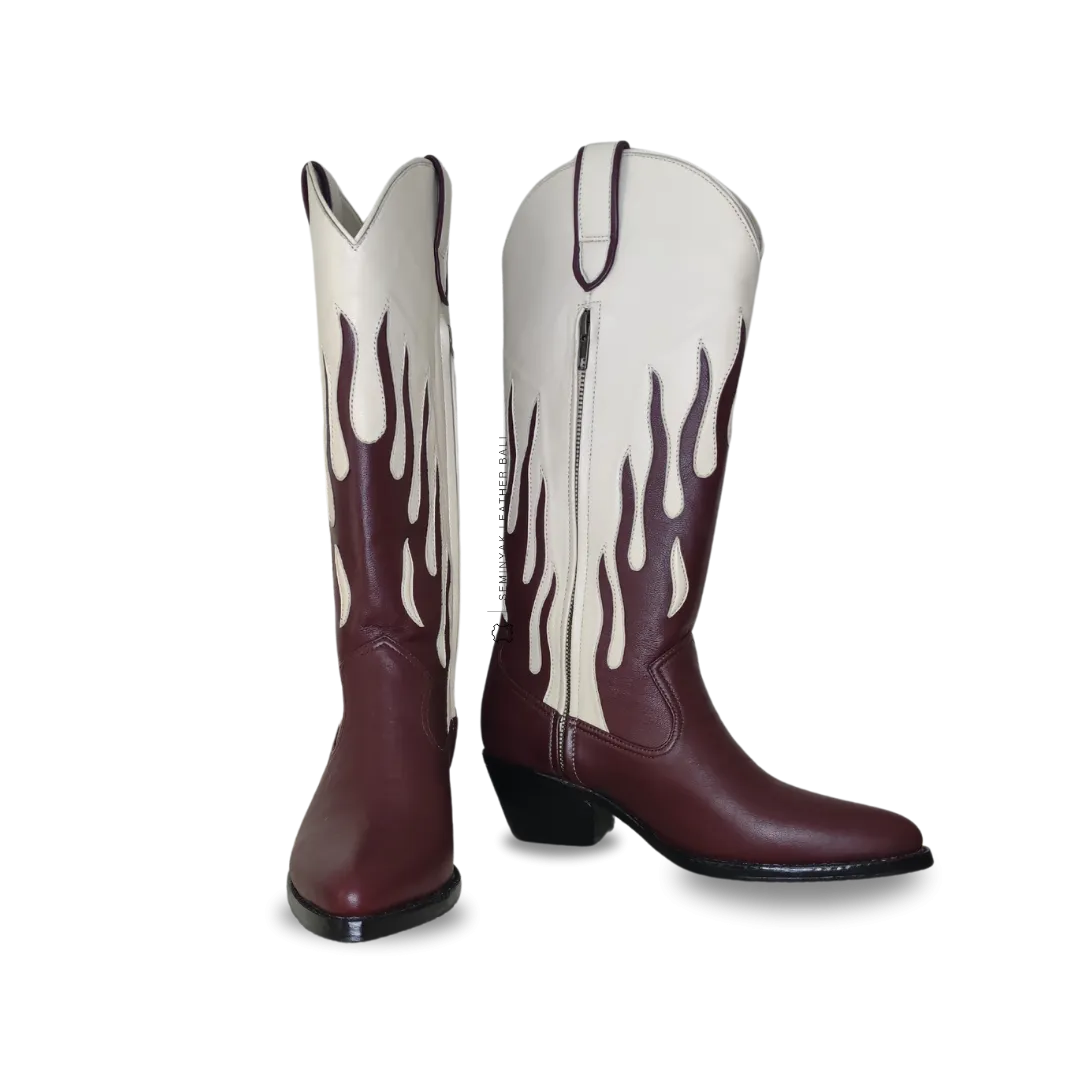 AGNI Cowboy Boots - Burgundy