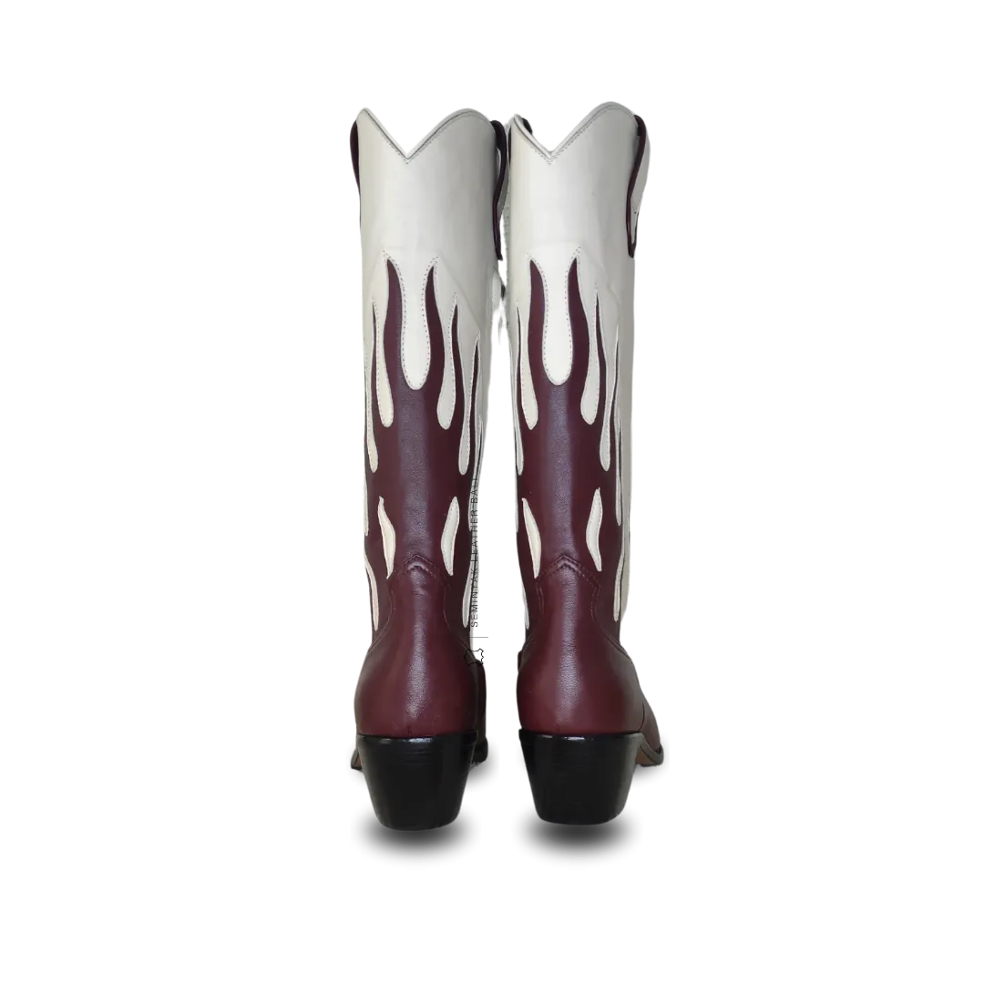 AGNI Cowboy Boots - Burgundy
