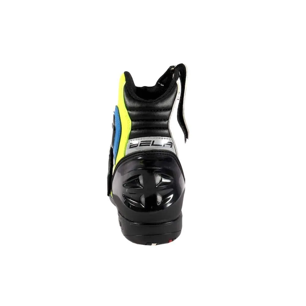 Bela Faster Motorcycle Short Racing Boots - Blue/White/Fluro Yellow