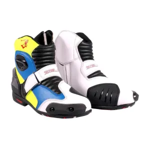 Bela Faster Motorcycle Short Racing Boots - Blue/White/Fluro Yellow