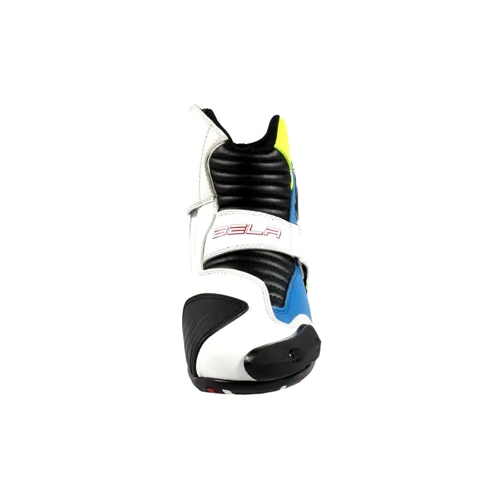Bela Faster Motorcycle Short Racing Boots - Blue/White/Fluro Yellow