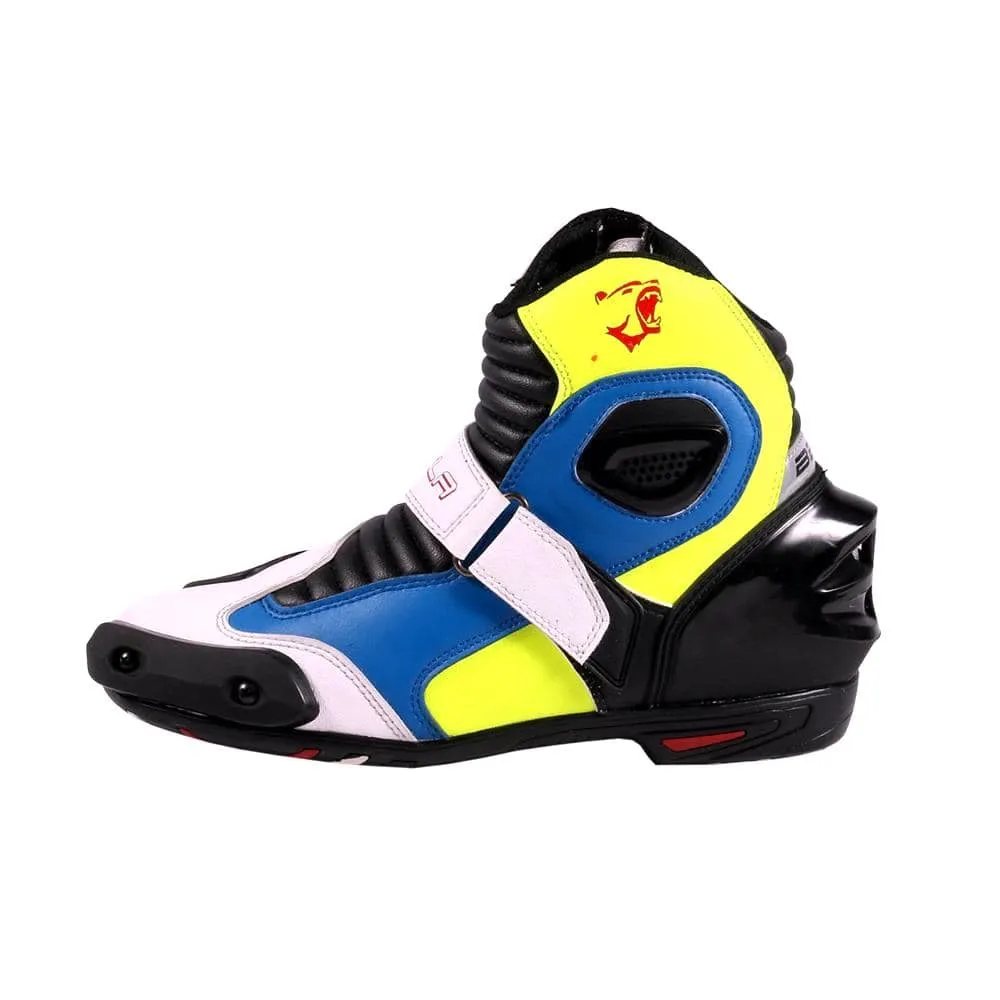 Bela Faster Motorcycle Short Racing Boots - Blue/White/Fluro Yellow