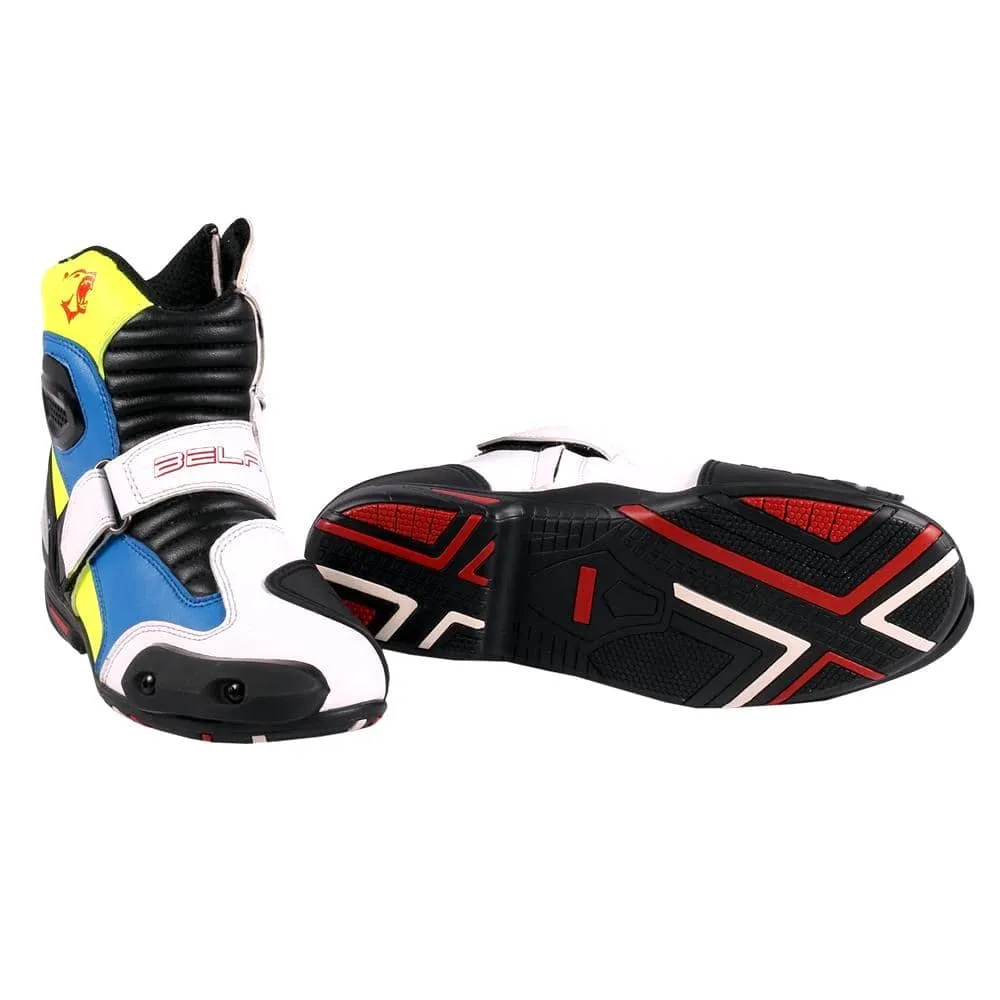 Bela Faster Motorcycle Short Racing Boots - Blue/White/Fluro Yellow