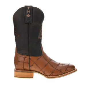 Bob Wire Embroidered Square Toe Pull On Cowboy Boots