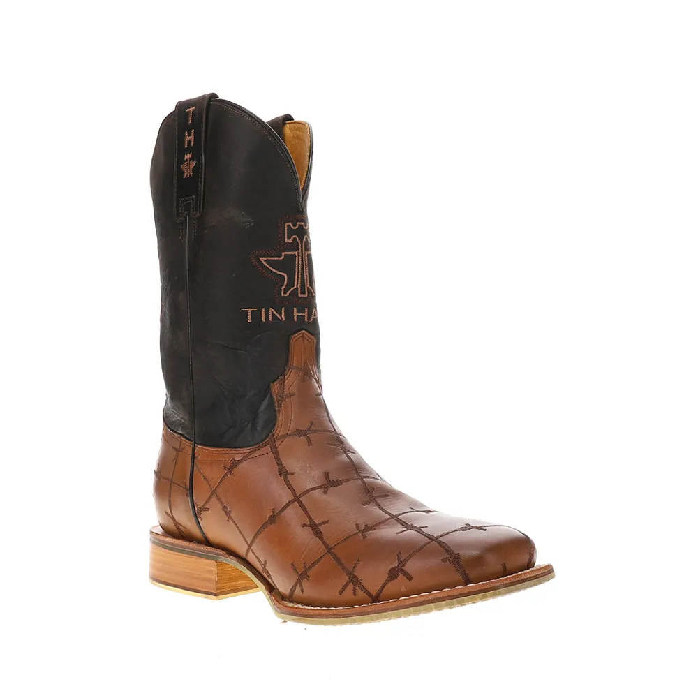 Bob Wire Embroidered Square Toe Pull On Cowboy Boots