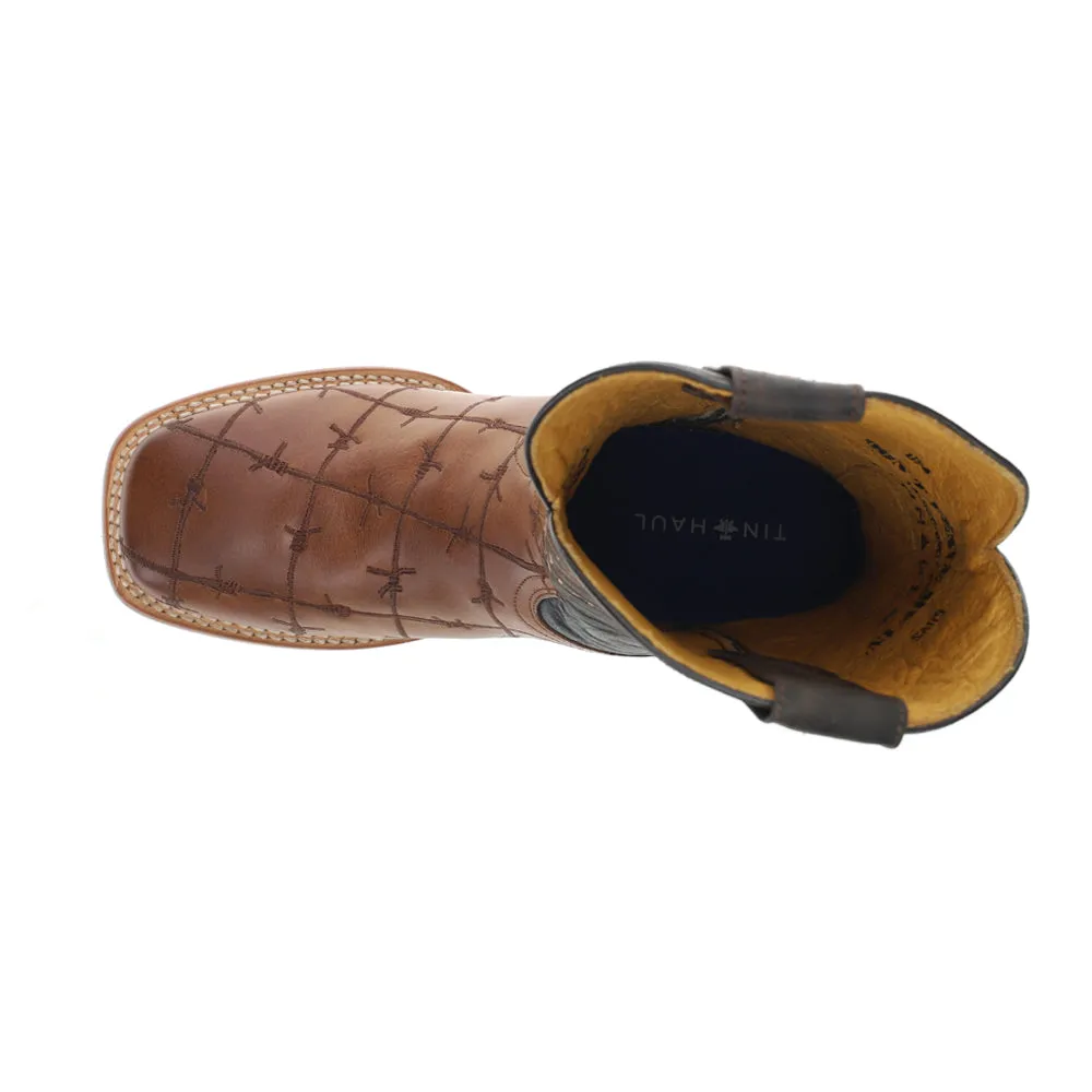 Bob Wire Embroidered Square Toe Pull On Cowboy Boots