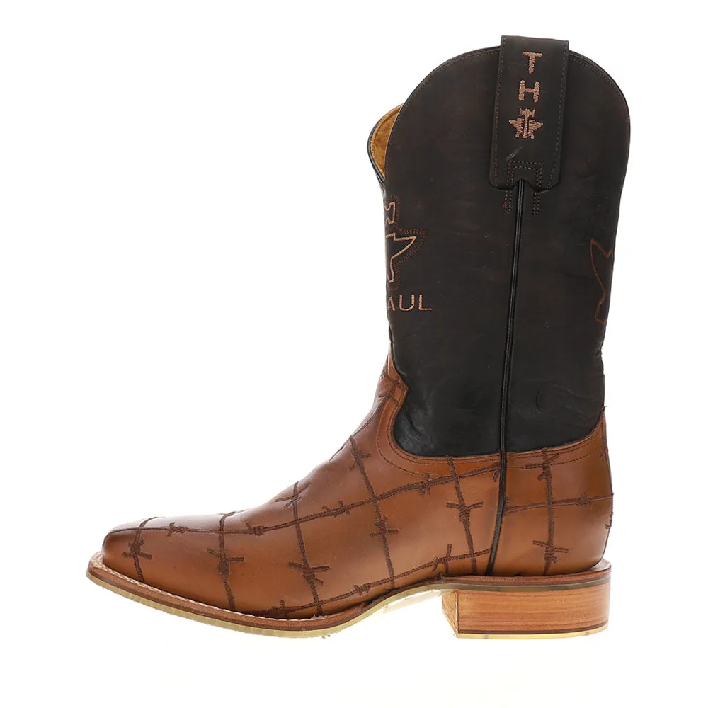 Bob Wire Embroidered Square Toe Pull On Cowboy Boots