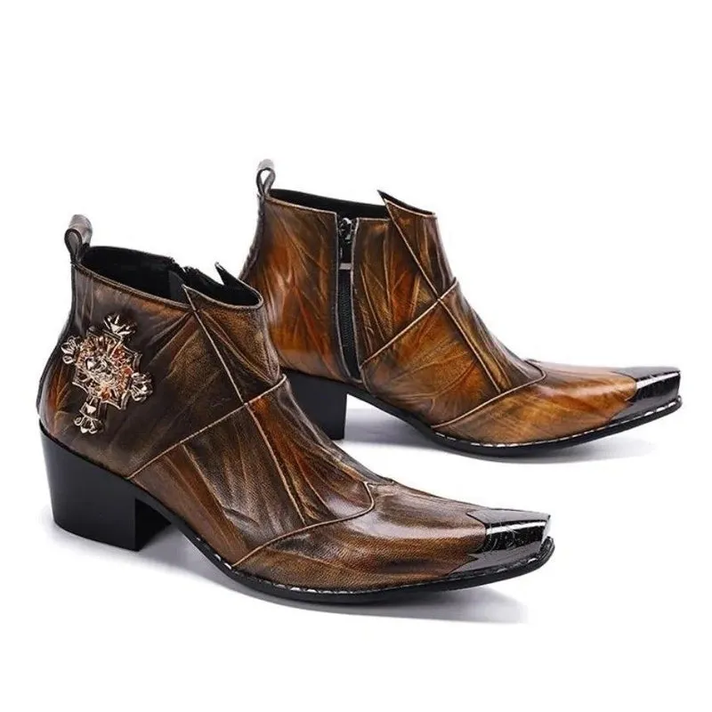Brown retro pointed party boots men's motorcycle short boots