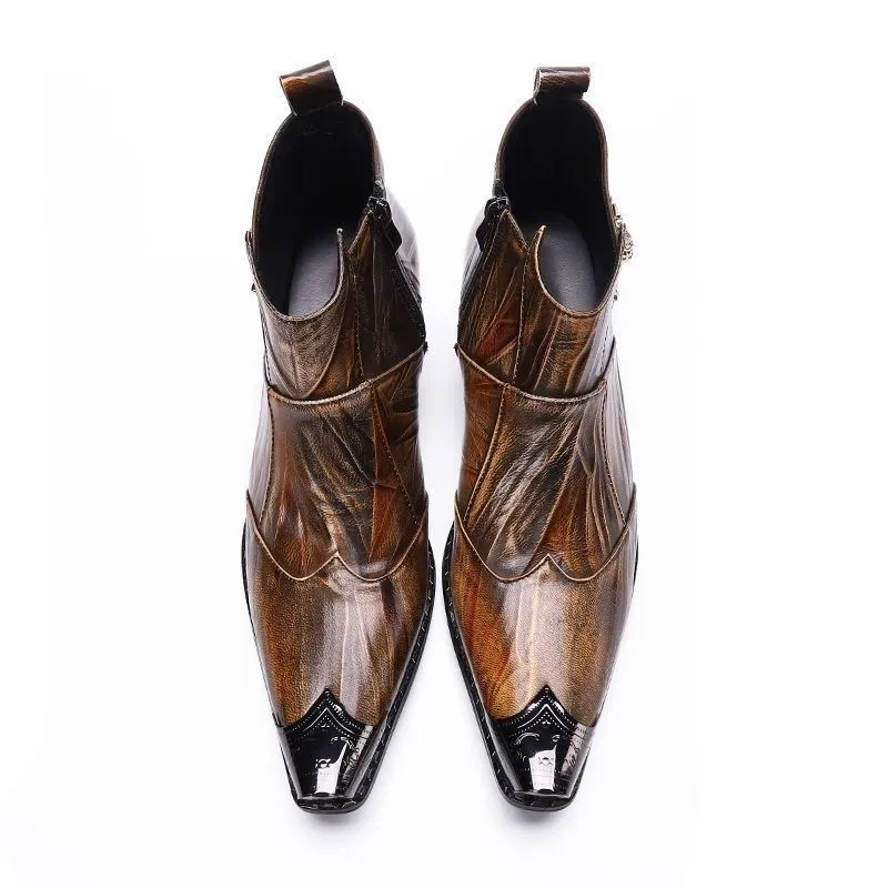 Brown retro pointed party boots men's motorcycle short boots