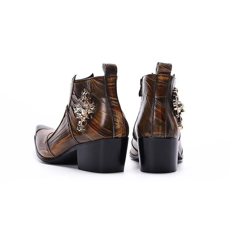 Brown retro pointed party boots men's motorcycle short boots