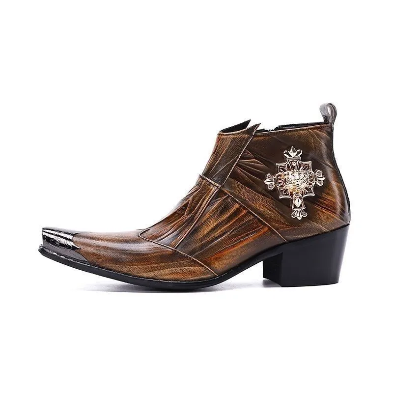 Brown retro pointed party boots men's motorcycle short boots