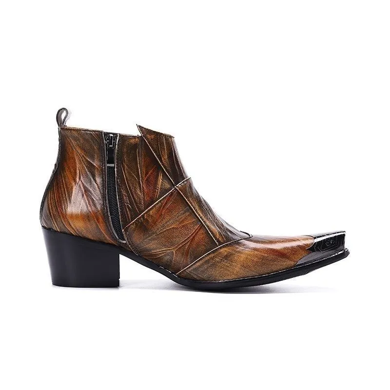 Brown retro pointed party boots men's motorcycle short boots