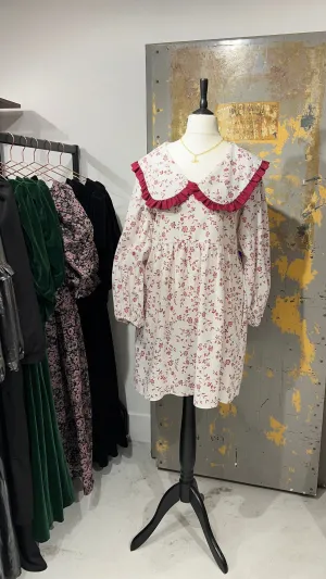 Burgundy Frill Mini Wilton Dress