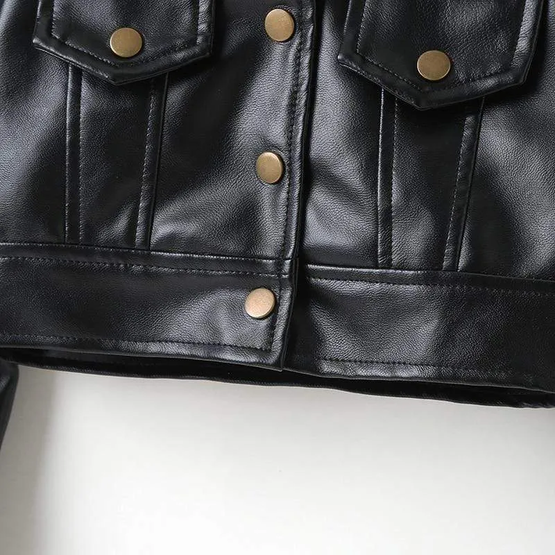 Button Front PU Leather Jacket