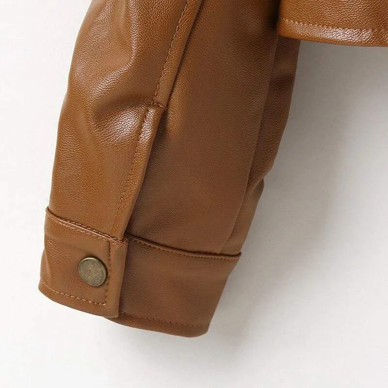 Button Front PU Leather Jacket