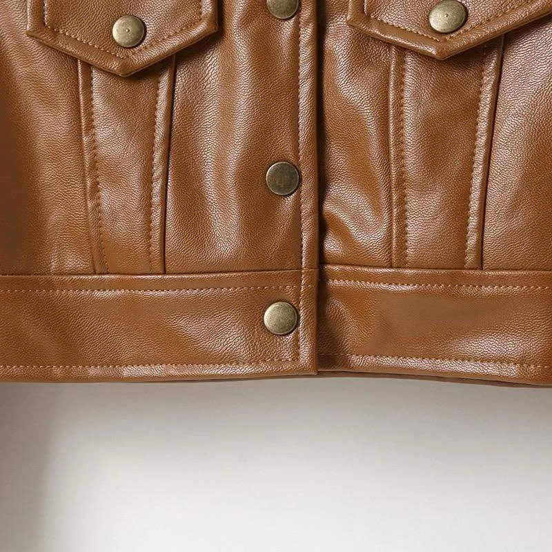Button Front PU Leather Jacket