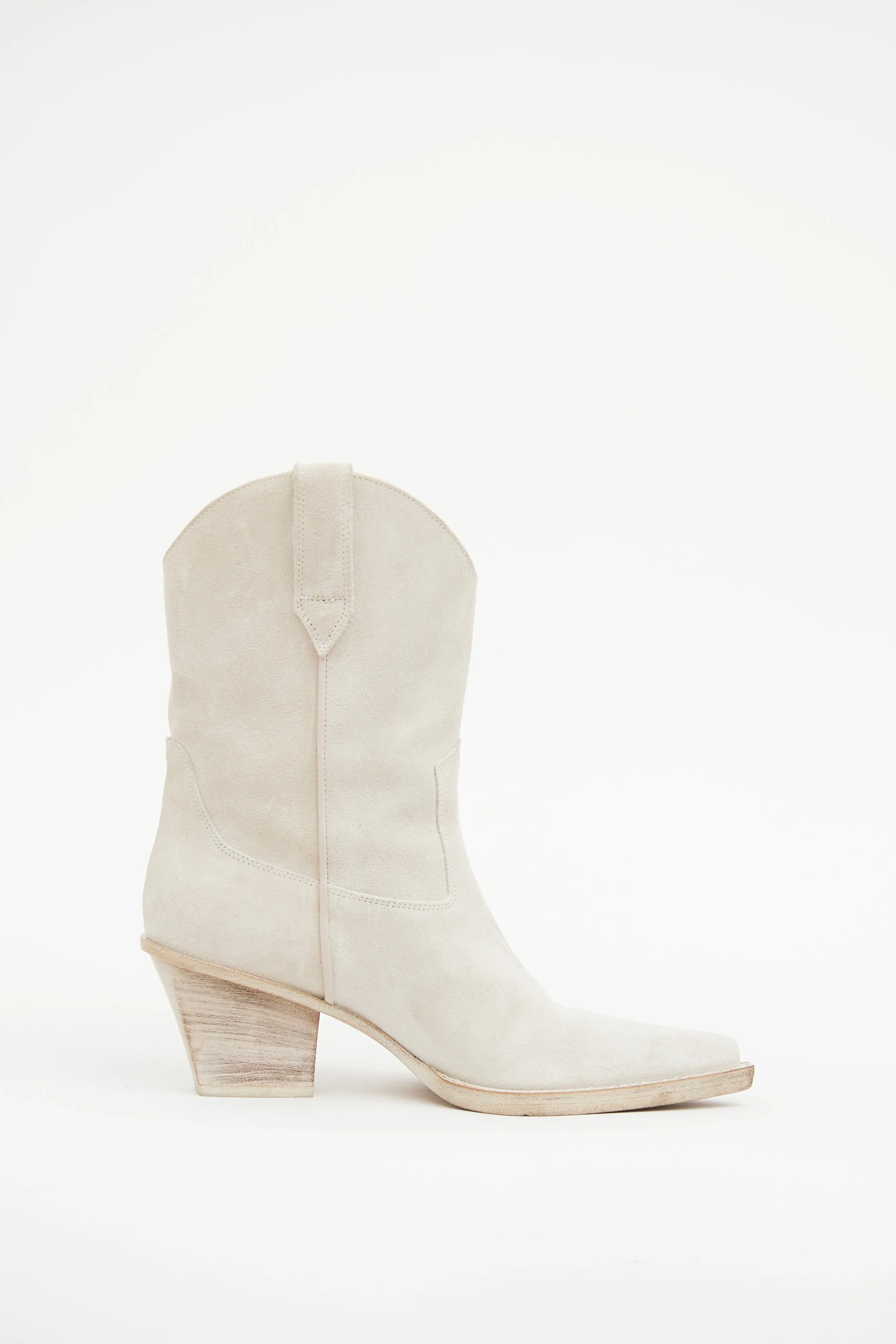 Cream Suede Short Cowboy Boot