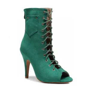 Deja Vu - Green Suede By Kiira Harper - Lace Up Dance Boots (Street Sole)