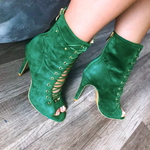 Deja Vu - Green Suede By Kiira Harper - Lace Up Dance Boots (Street Sole)