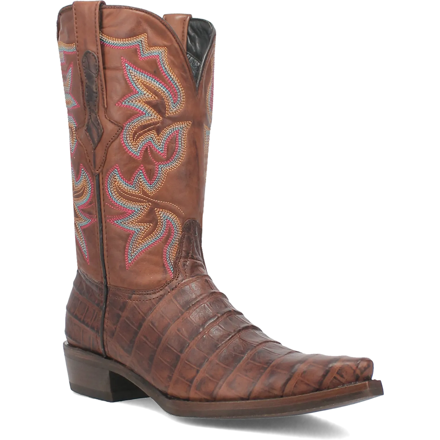 Dingo Brown Gator Print Snip Toe Western Boots for Men