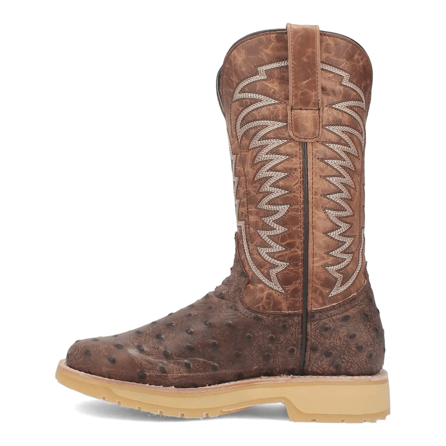 Dingo Brown Ostrich Print Round Toe Western Boots for Men