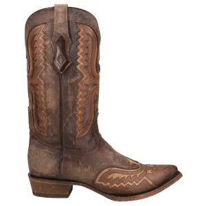 Distressed Tan Eagle Embroidered Snip Toe Pull On Cowboy Boots