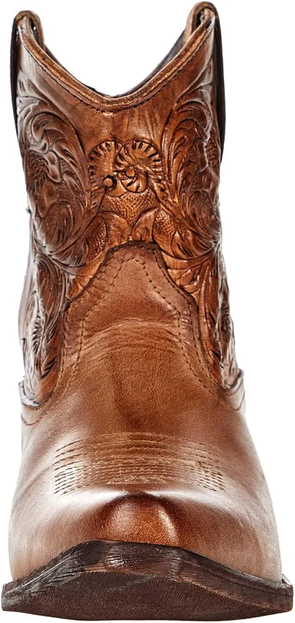 Dusty Tooled Roper Cowboy Boots, Tan 2