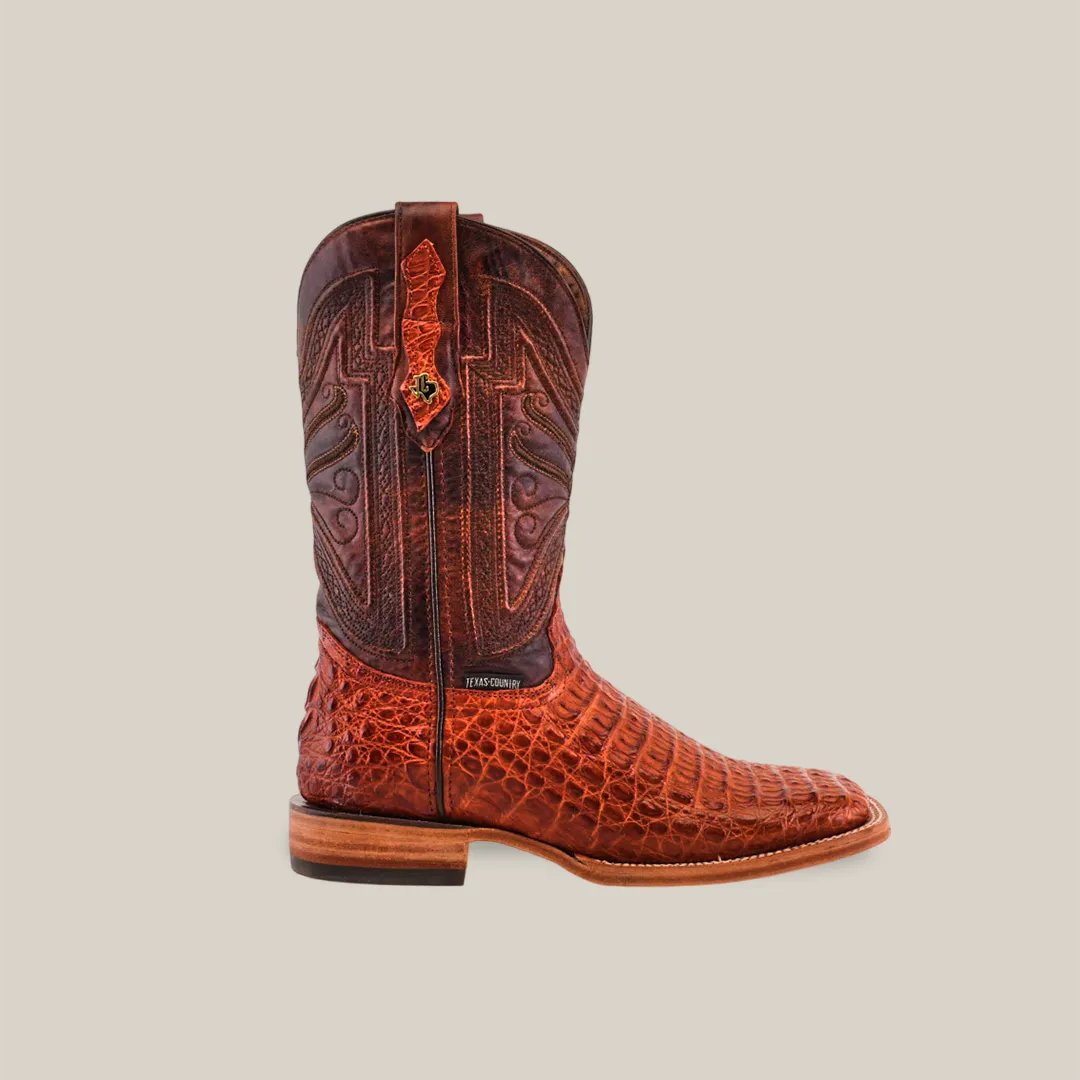 Exotic Caiman Horn Back - Brandy - Square Toe