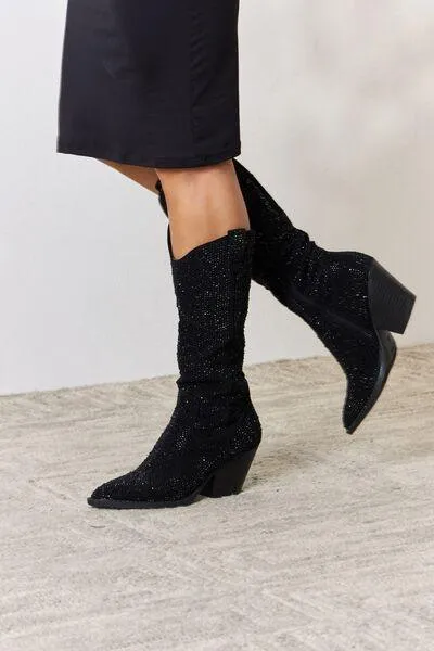 Forever Link Shining Rhinestone Black Cowboy Boots