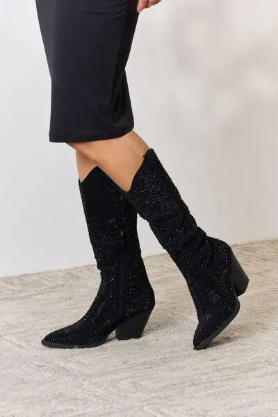 Forever Link Shining Rhinestone Black Cowboy Boots