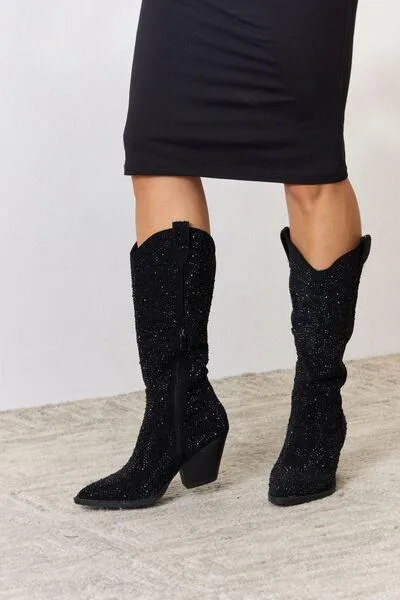 Forever Link Shining Rhinestone Black Cowboy Boots