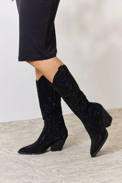 Forever Link Shining Rhinestone Black Cowboy Boots