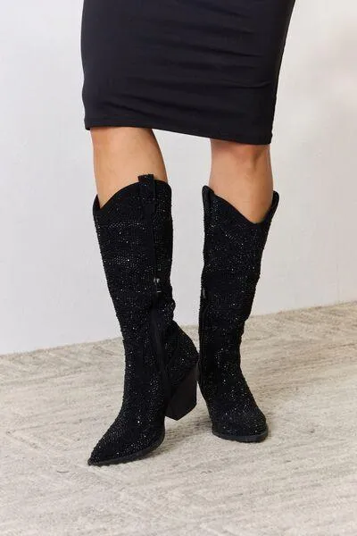 Forever Link Shining Rhinestone Black Cowboy Boots