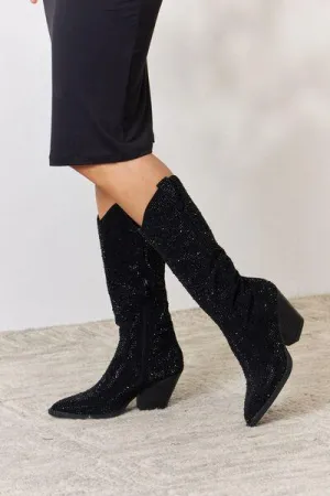 Forever Link Shining Rhinestone Black Cowboy Boots