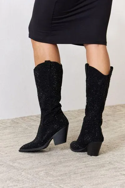 Forever Link Shining Rhinestone Black Cowboy Boots