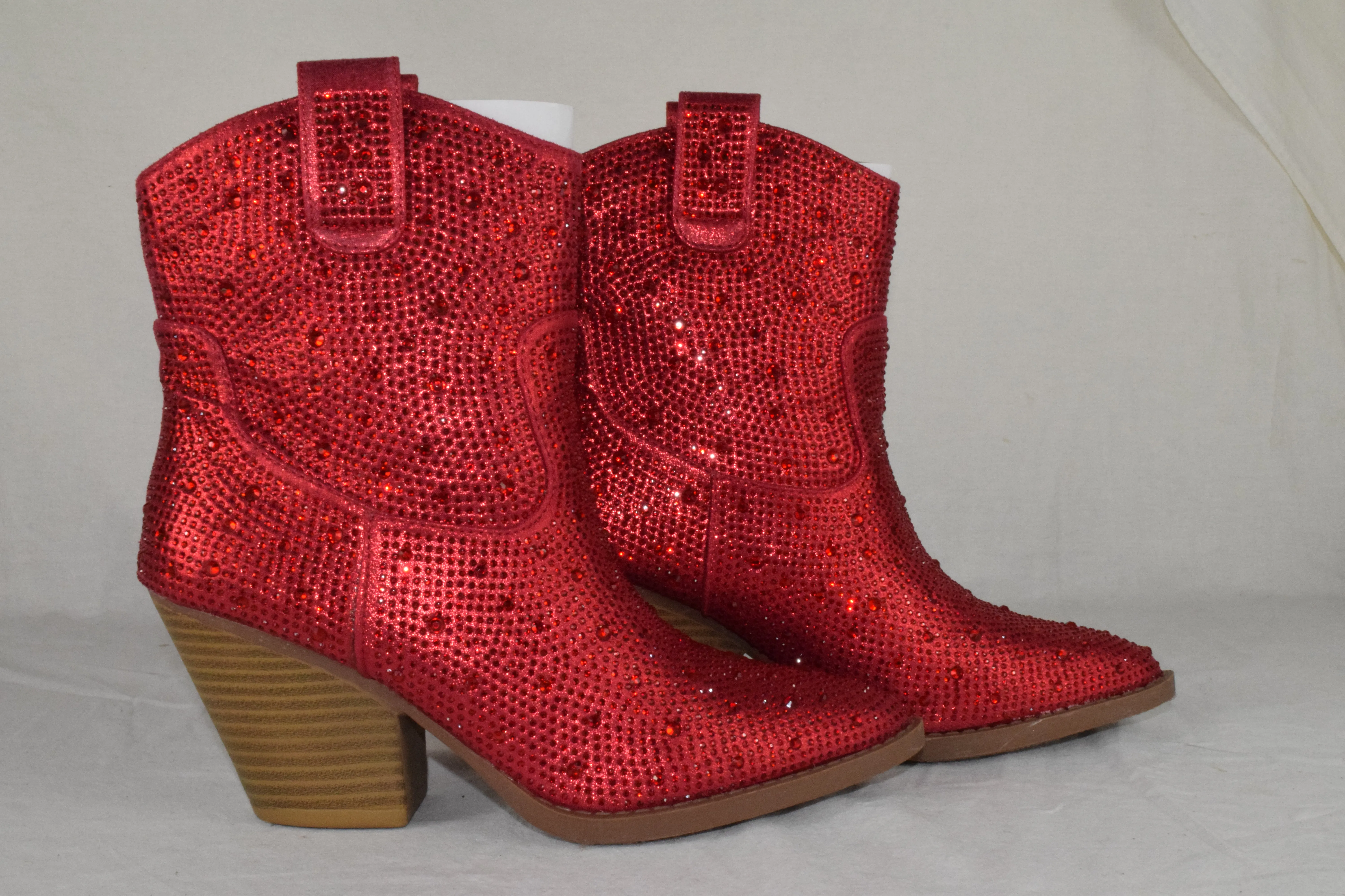 Forever Women Cowboy Western Ankle Boots Rhinestone Bling Booties River Red 6.5