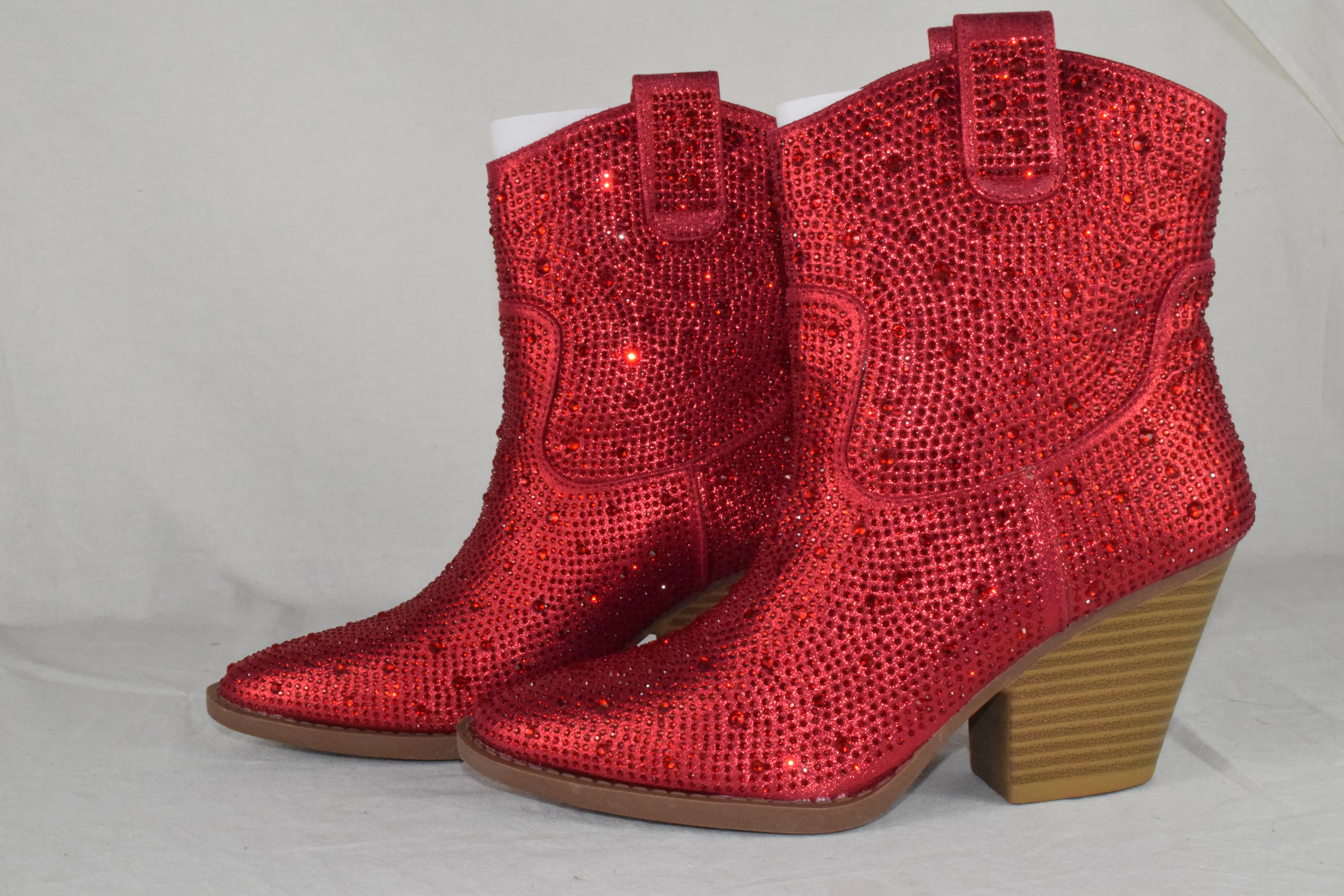 Forever Women Cowboy Western Ankle Boots Rhinestone Bling Booties River Red 6.5