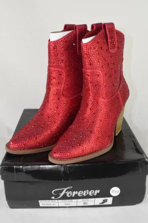 Forever Women Cowboy Western Ankle Boots Rhinestone Bling Booties River Red 6.5