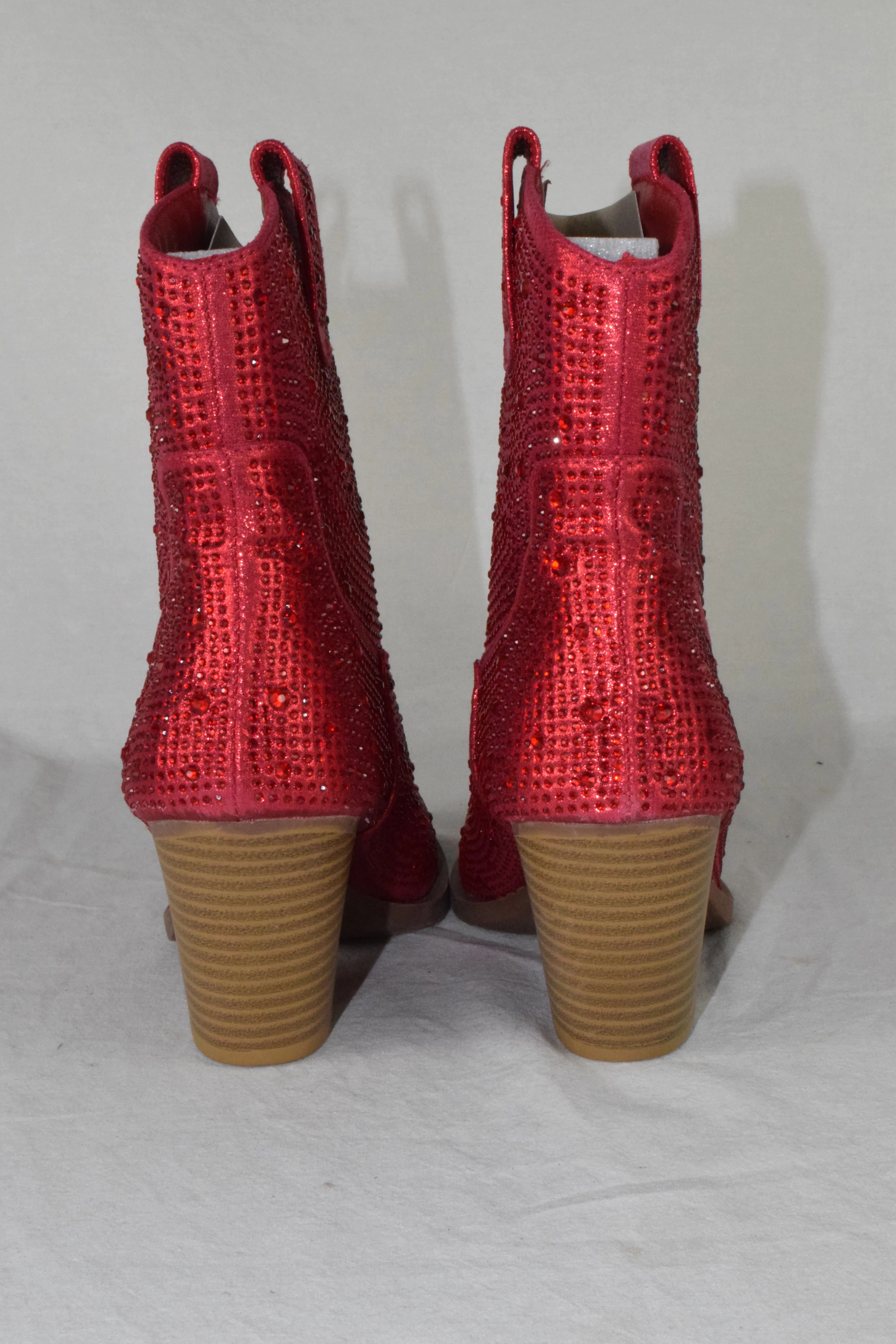 Forever Women Cowboy Western Ankle Boots Rhinestone Bling Booties River Red 6.5