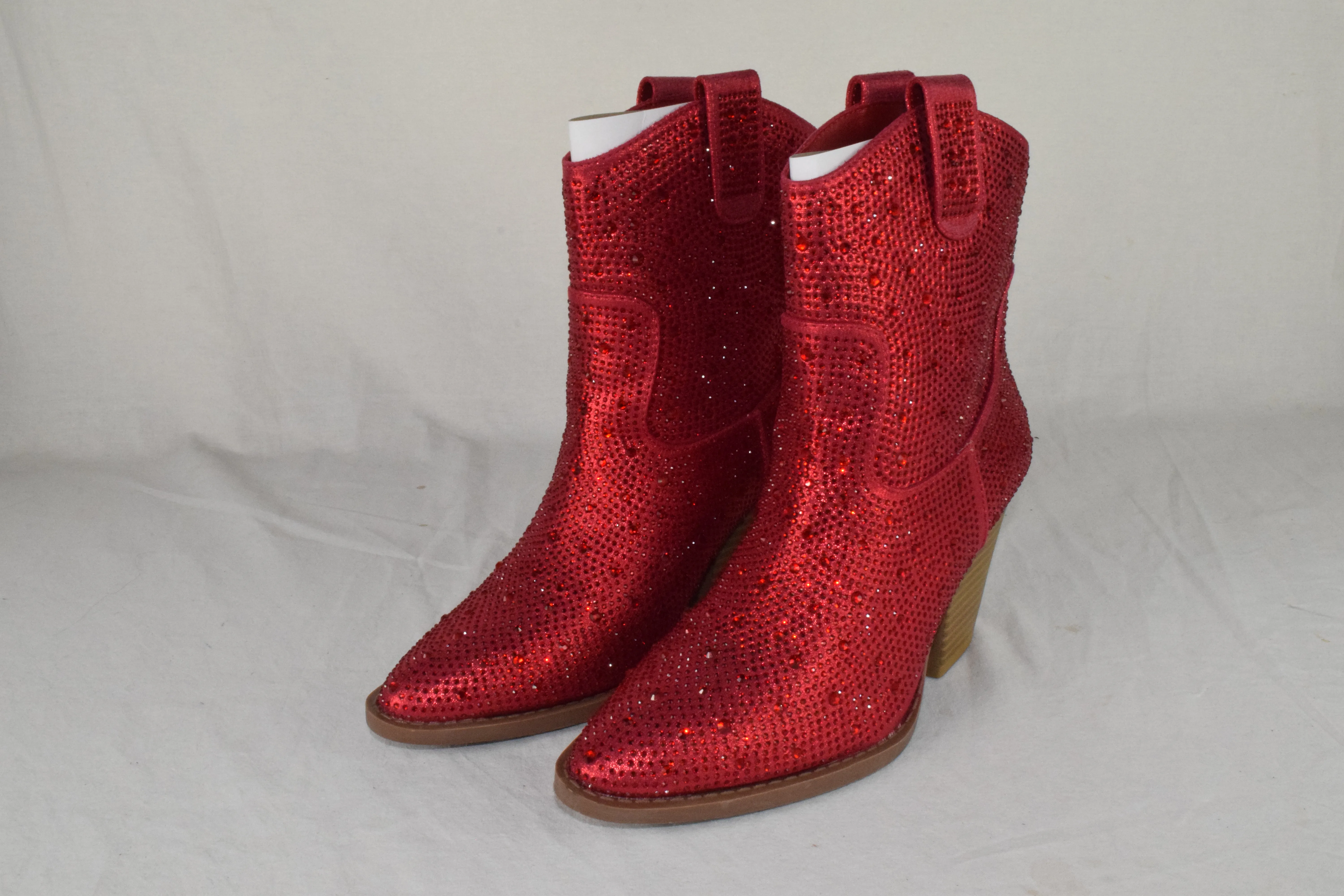Forever Women Cowboy Western Ankle Boots Rhinestone Bling Booties River Red 6.5