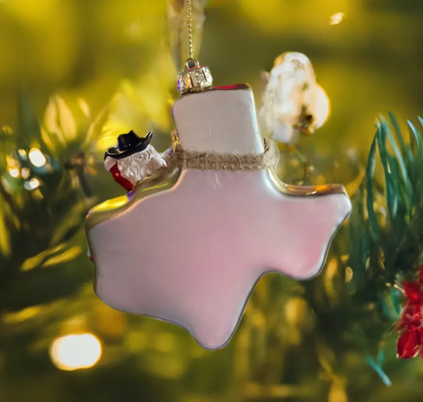 Glass Texas 4 1/2" Santa Ornament