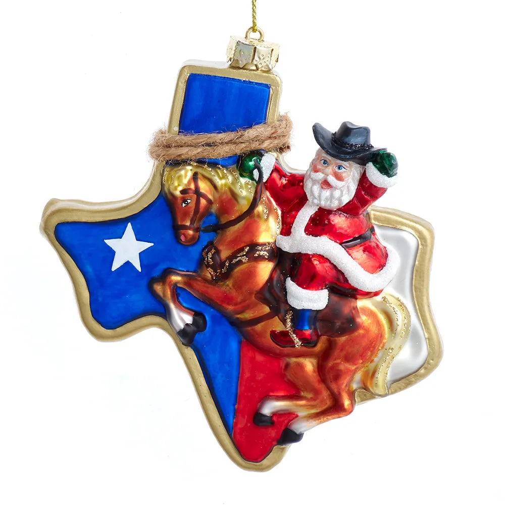 Glass Texas 4 1/2" Santa Ornament