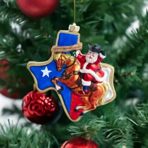 Glass Texas 4 1/2" Santa Ornament