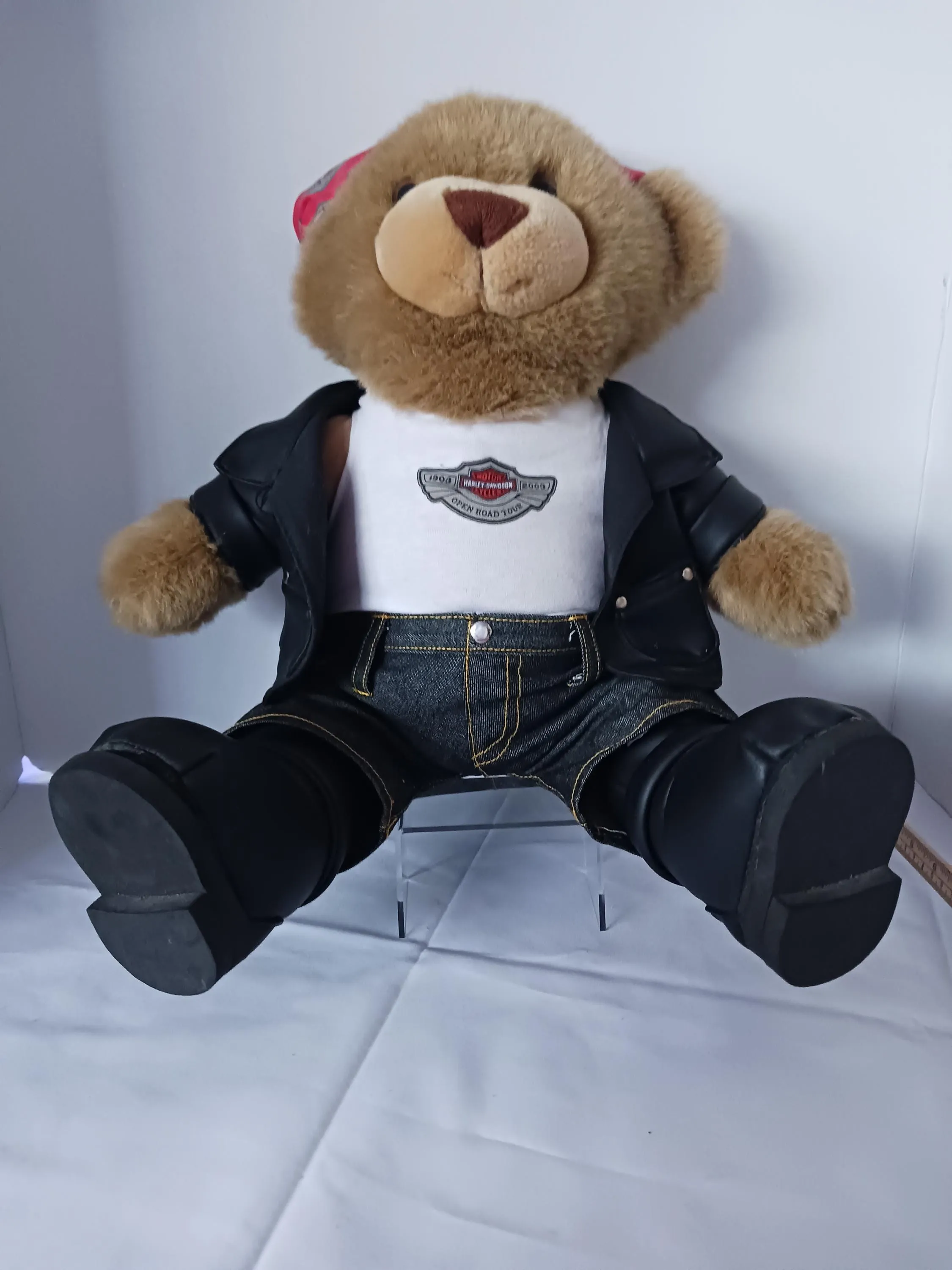 Harley Davidson Anniversary Bear, with Slogan, Bandana,Denim Jacket and Boots