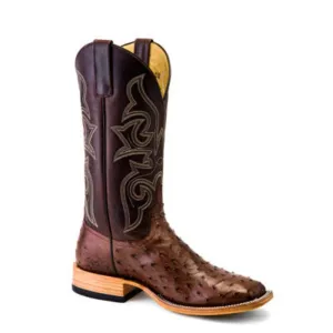 Horse Power Men's 13" Kango Tobacco Chocolate Full Quill Ostrich Square Toe Cowboy Boots