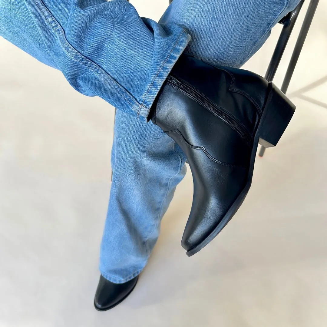 Jago Extra Wide Width Cowboy Boots - Black Leather